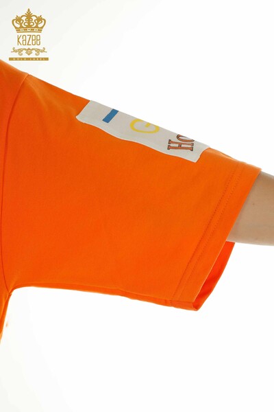 Женская туника с надписью оранжевого цвета оптом - 2402-231026 | S&M - Thumbnail