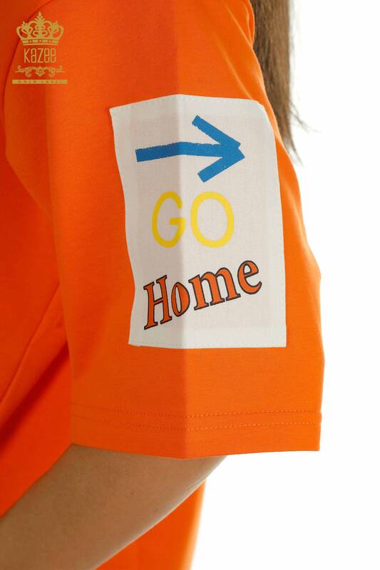 Женская туника с надписью оранжевого цвета оптом - 2402-231026 | S&M