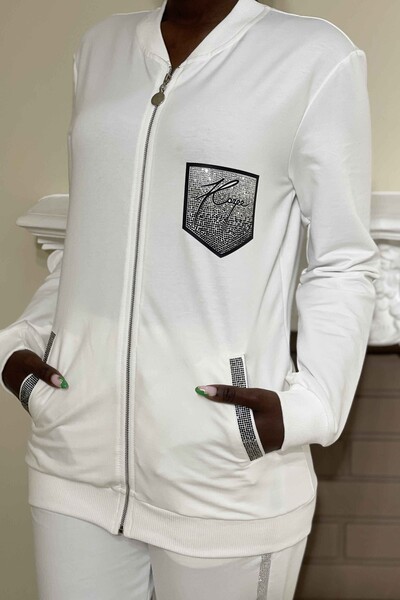Детальный комплект спортивного костюма для женщин с вышитым камнем карманом - 17261 | КАZЕЕ - Thumbnail