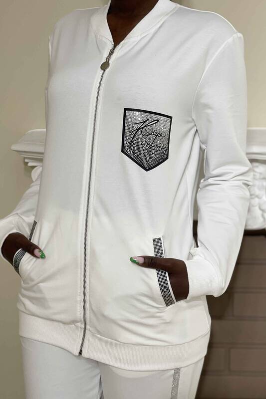 Детальный комплект спортивного костюма для женщин с вышитым камнем карманом - 17261 | КАZЕЕ