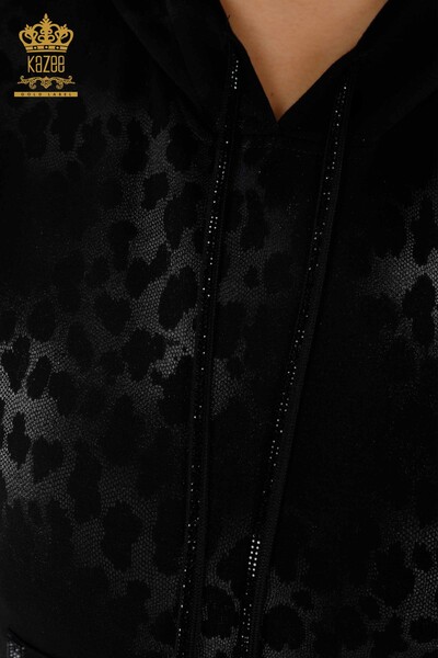 оптовый женский спортивный костюм с леопардовым принтом с капюшоном и каменным карманом - 17465 | КАZЕЕ - Thumbnail