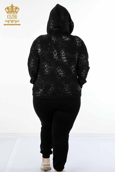 оптовый женский спортивный костюм с леопардовым принтом с капюшоном и каменным карманом - 17465 | КАZЕЕ - Thumbnail