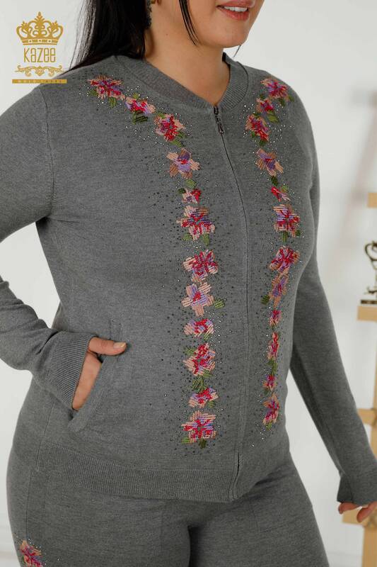 Женский спортивный костюм оптом с цветочным узором, серый - 16658 | КАZЕЕ