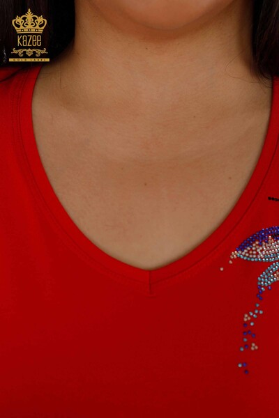Оптовая Женская Блузка Стрекоза Подробная Цветной Вышитый Камень - 79019 | КАZЕЕ - Thumbnail
