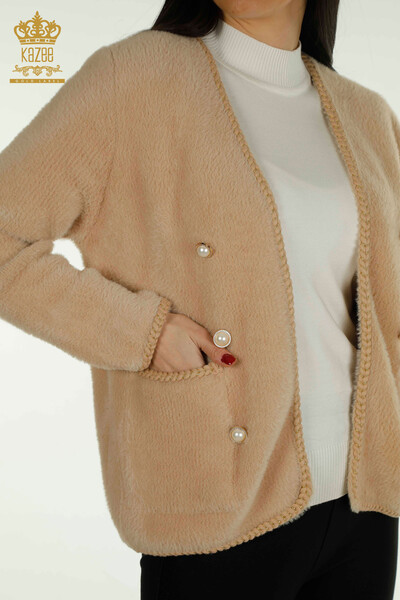 KAZEE - Женский кардиган из ангоры с карманами бежевого цвета оптом - 30799 | КАZEE (1)
