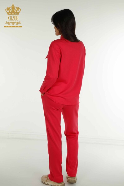 Оптовая продажа женского спортивного костюма с пуговицами цвета фуксии - 17555 | КAZEE - Thumbnail