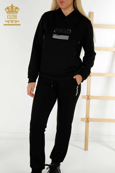 Женский спортивный костюм оптом с капюшоном черный - 17591 | КАZEE - Thumbnail