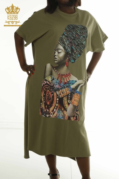 S&M - Женское платье оптом с карманами цвета хаки - 2402-231039 | S&M