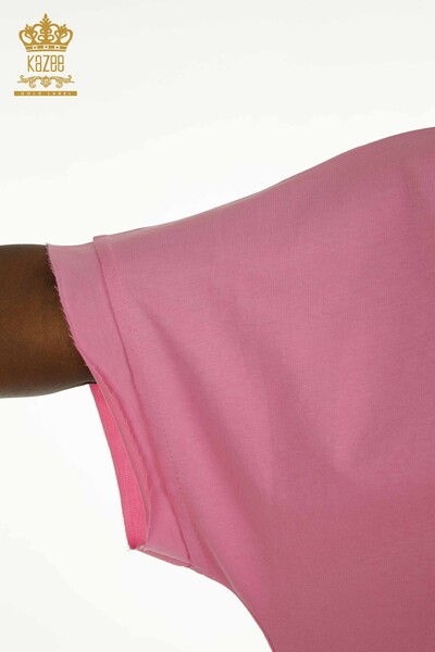 Женское платье с разрезом розового цвета оптом - 2402-212229 | S&M - Thumbnail (2)