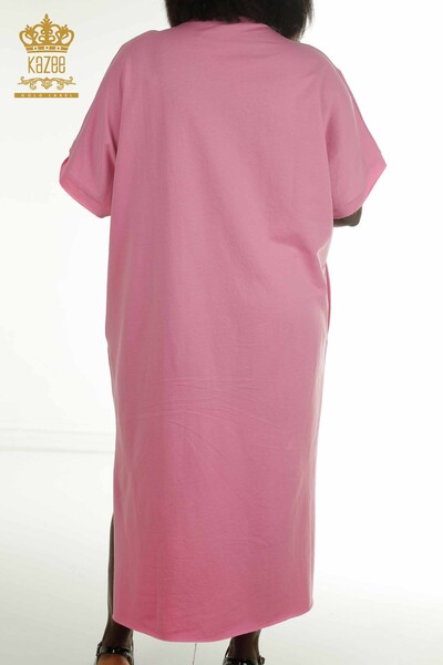 Женское платье с разрезом розового цвета оптом - 2402-212229 | S&M - Thumbnail