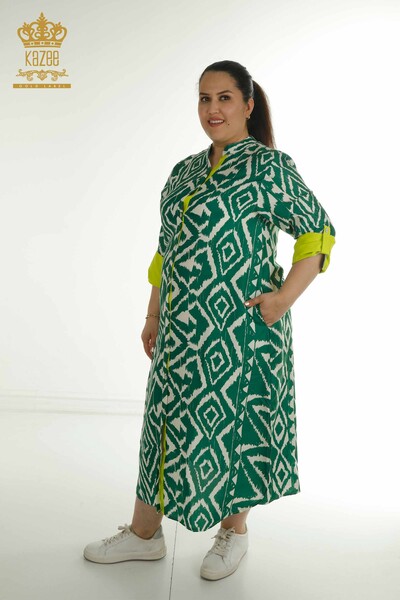 Женское платье с разрезом оптом, зеленое - 2402-211432 | S&M - Thumbnail