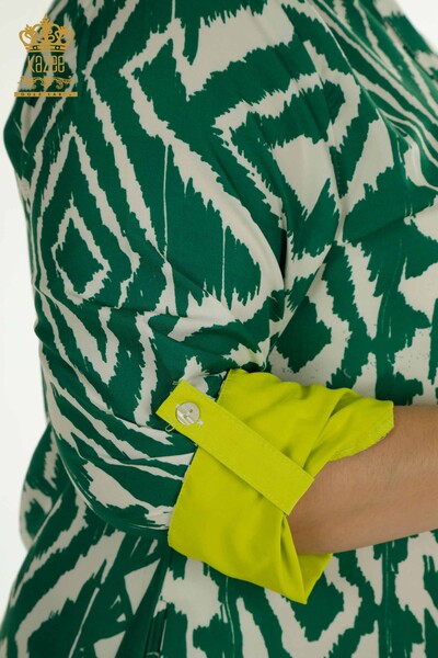 Женское платье с разрезом оптом, зеленое - 2402-211432 | S&M - Thumbnail
