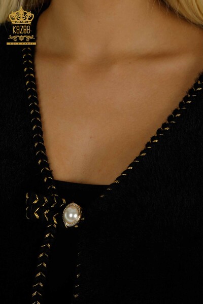 Женский кардиган из ангоры черного цвета с жемчужными пуговицами оптом - 30264 | КAZEE - Thumbnail (2)