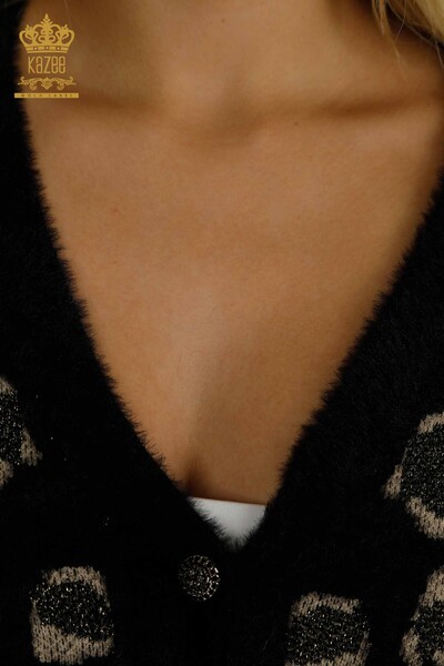 Женский кардиган оптом из ангоры с леопардовым узором, черный - 30666 | КАZEE - Thumbnail