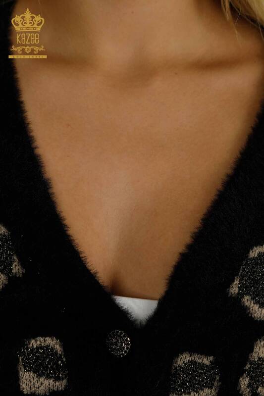 Женский кардиган оптом из ангоры с леопардовым узором, черный - 30666 | КАZEE