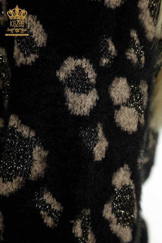 Женский кардиган оптом из ангоры с леопардовым узором, черный - 30666 | КАZEE