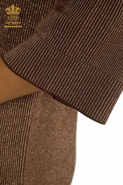 Женский кардиган с блестками коричневого цвета оптом - 30135 | КAZEE - Thumbnail