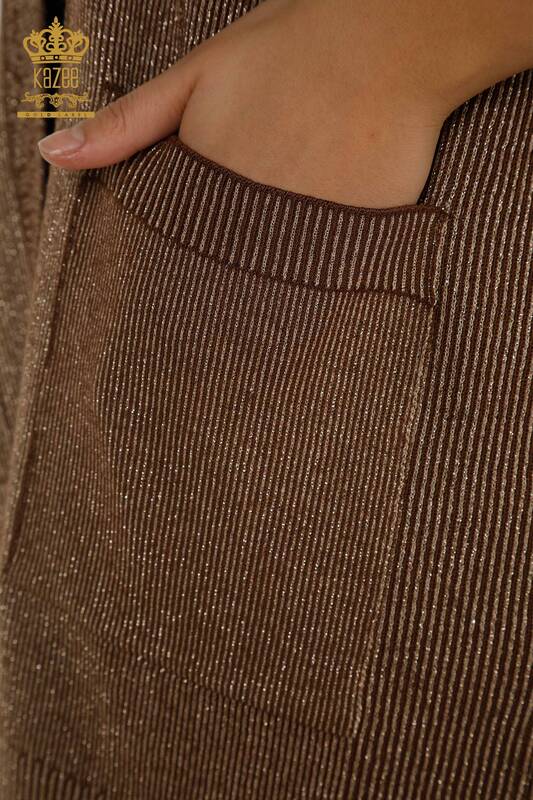 Женский кардиган с блестками коричневого цвета оптом - 30135 | КAZEE