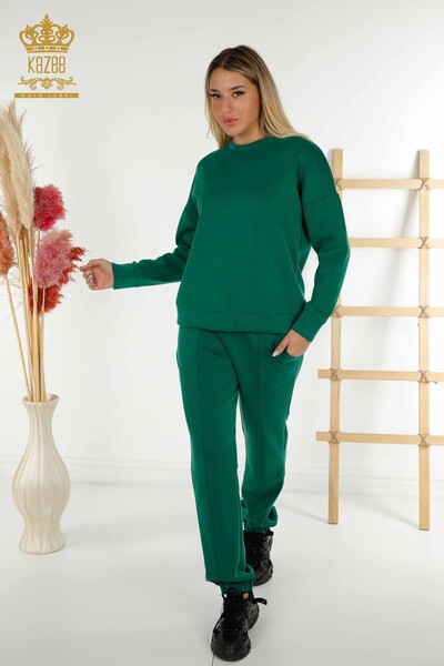 Женский спортивный костюм оптом Базовый карманный зеленый - 17579 | КАZEE - Thumbnail