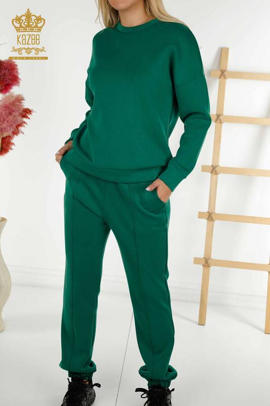 Женский спортивный костюм оптом Базовый карманный зеленый - 17579 | КАZEE