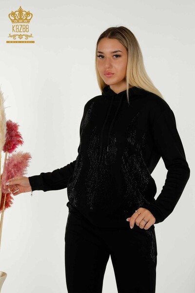 Женский спортивный костюм оптом с капюшоном черный - 17566 | КАZEE - Thumbnail