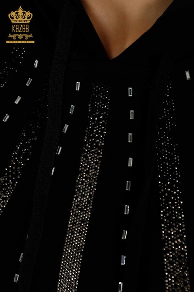 Черный женский спортивный костюм оптом с каменной вышивкой - 17597 | КAZEE - Thumbnail