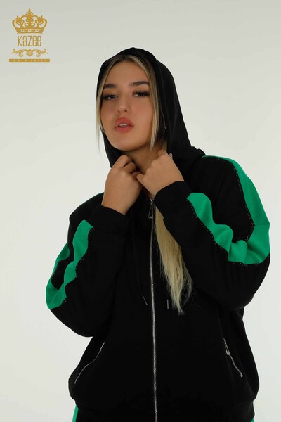 Оптовая продажа комплекта женского спортивного костюма двух цветов с капюшоном: черный, зеленый - 17554 | КAZEE - Thumbnail