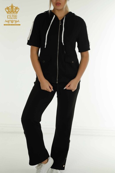 Оптовая продажа комплекта женского спортивного костюма двух цветов черного экрю - 17673 | КАZEE - Thumbnail