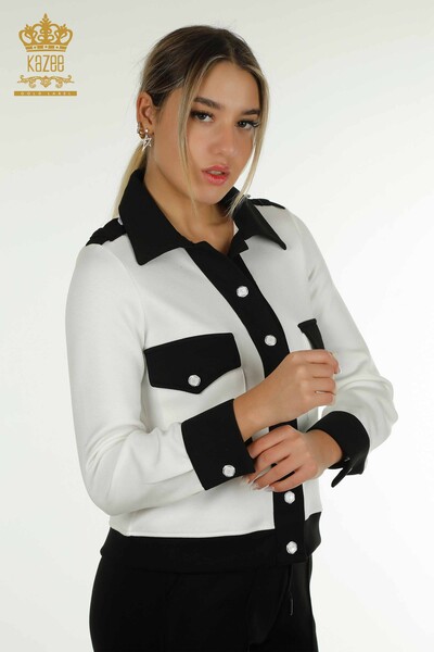 Оптовая продажа комплекта женского спортивного костюма двух цветов черного экрю - 17674 | КАZEE - Thumbnail