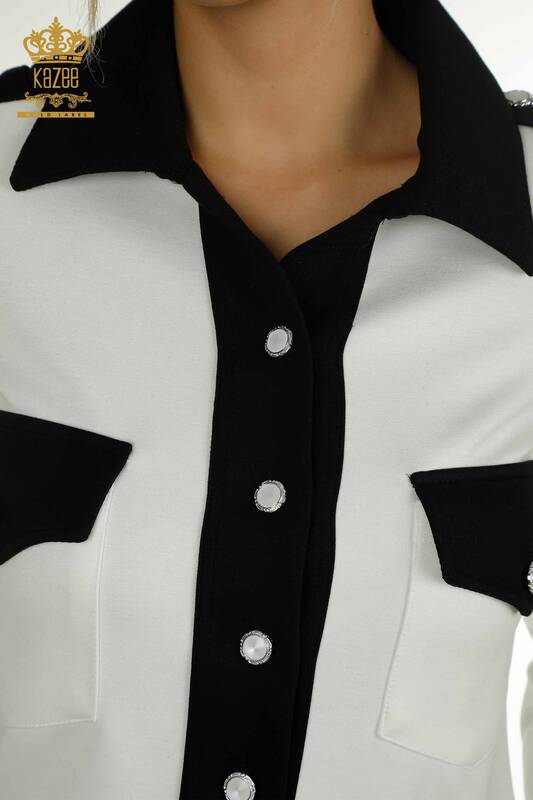 Оптовая продажа комплекта женского спортивного костюма двух цветов черного экрю - 17674 | КАZEE