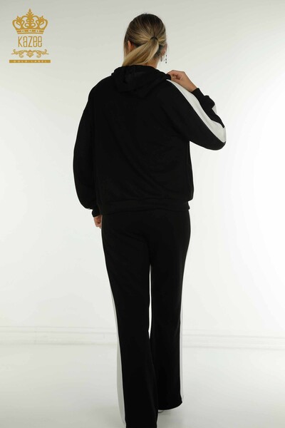 Оптовая продажа комплекта женского спортивного костюма двух цветов с капюшоном черного цвета экрю - 17554 | КАZEE - Thumbnail