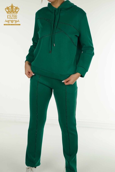 Женский спортивный костюм оптом с вышивкой камнями, зеленый - 17628 | КАZEE - Thumbnail