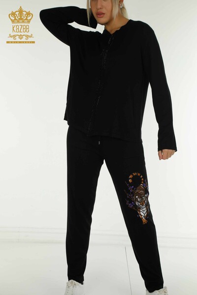 Kazee - Черный женский спортивный костюм с вышивкой камнями оптом - 16662 | КАZEE (1)