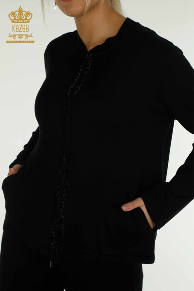 Черный женский спортивный костюм с вышивкой камнями оптом - 16662 | КАZEE - Thumbnail (2)