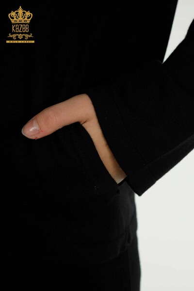 Черный женский спортивный костюм с вышивкой камнями оптом - 16662 | КАZEE - Thumbnail