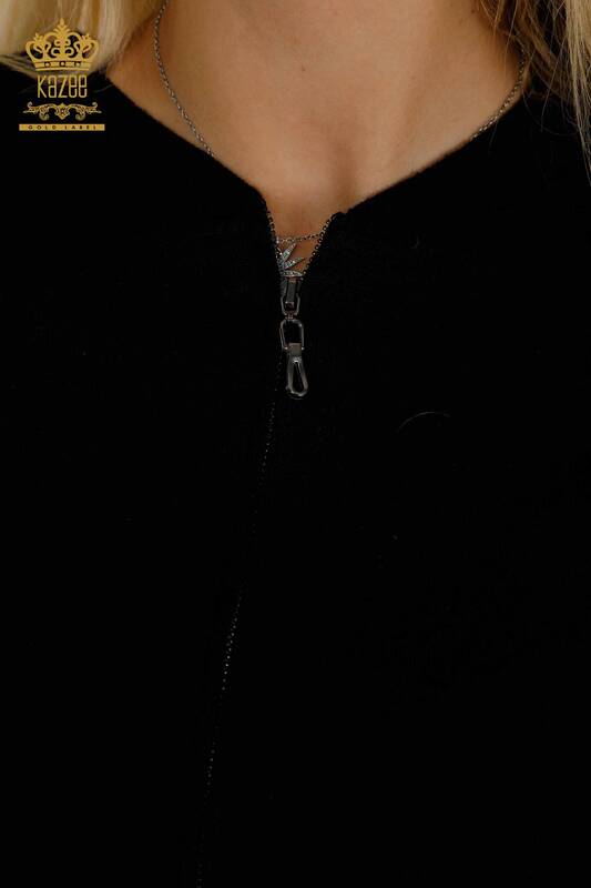 Черный женский спортивный костюм с вышивкой камнями оптом - 16677 | КАZEE