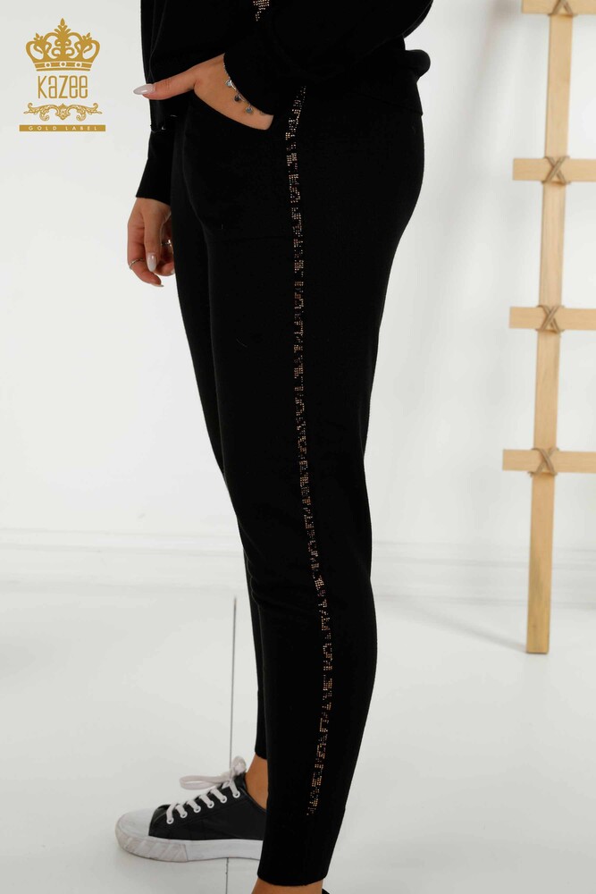 Черный женский спортивный костюм с вышивкой камнями оптом - 16677 | КАZEE - 7