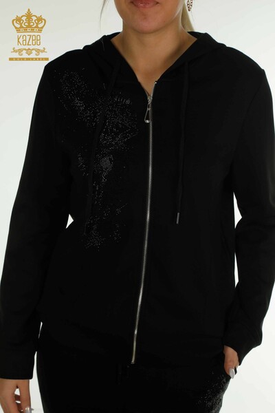 Черный женский спортивный костюм оптом с каменной вышивкой - 17560 | КАZEE - Thumbnail