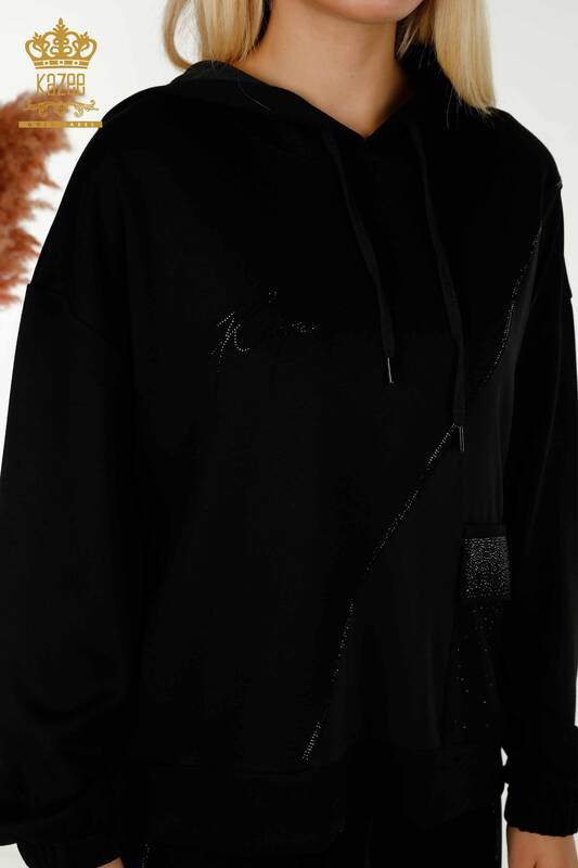 Женский спортивный костюм черного цвета с вышивкой камнями оптом - 17575 | КАZEE