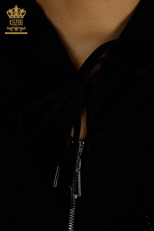 Черный женский спортивный костюм оптом с каменной вышивкой - 17596 | КАZEE
