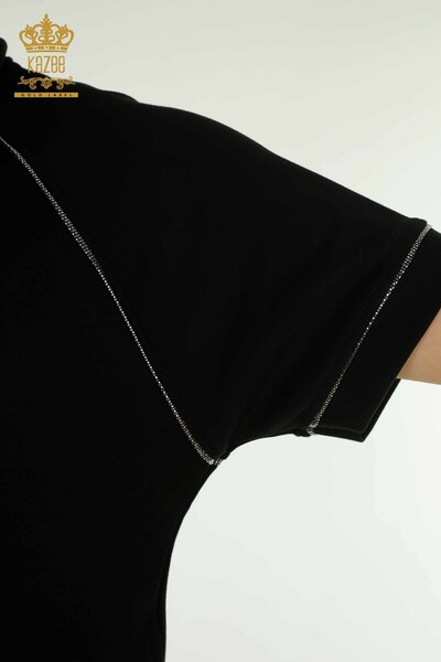 Черный женский спортивный костюм оптом с каменной вышивкой - 17638 | КАZEE - Thumbnail