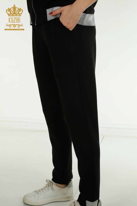 Черный женский спортивный костюм оптом с каменной вышивкой - 17638 | КАZEE