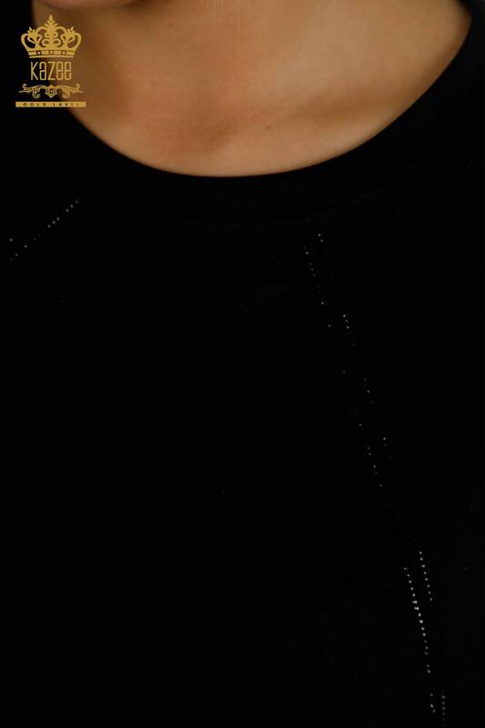 Черный женский спортивный костюм оптом с каменной вышивкой - 17657 | КАZEE