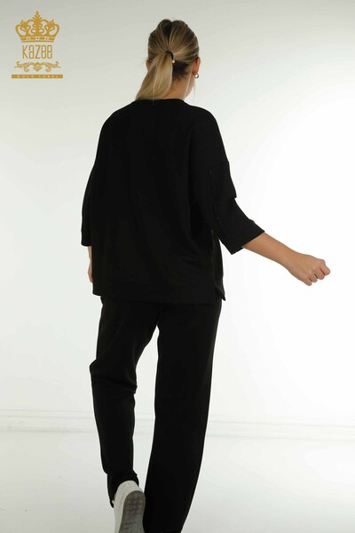 Черный женский спортивный костюм оптом с каменной вышивкой - 17657 | КАZEE - Thumbnail