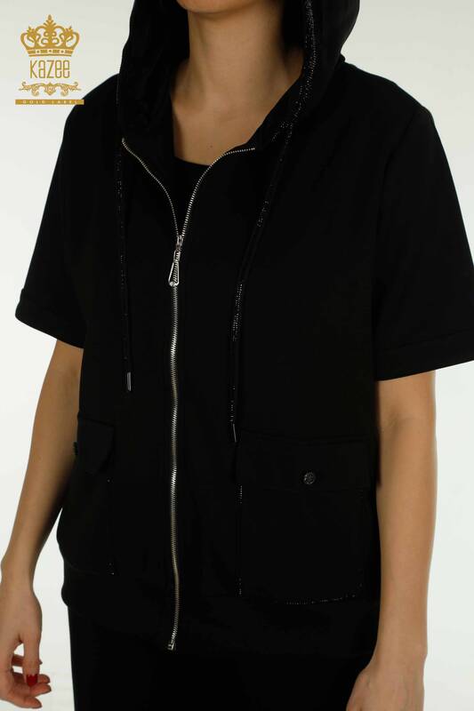Черный женский спортивный костюм оптом с каменной вышивкой - 17675 | КАZEE