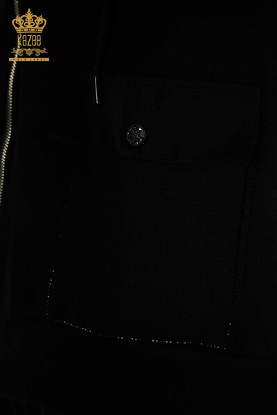 Черный женский спортивный костюм оптом с каменной вышивкой - 17675 | КАZEE - Thumbnail