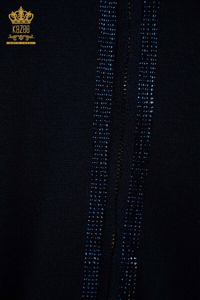 Оптовая продажа женского спортивного костюма с вышивкой камнями темно-синего цвета - 16662 | КАZEE - Thumbnail