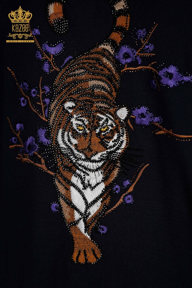 Оптовая продажа женского спортивного костюма с вышивкой камнями темно-синего цвета - 16662 | КАZEE - 15