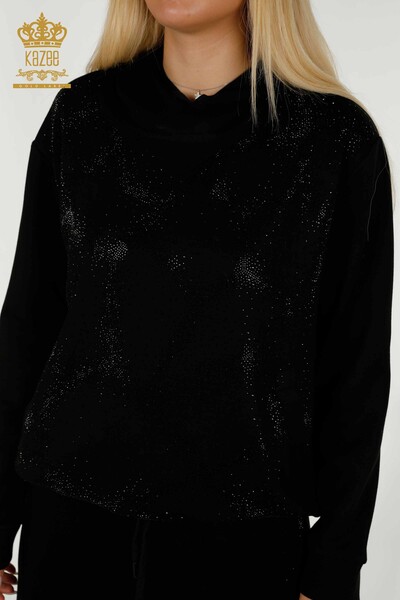 Черный женский спортивный костюм оптом с вышивкой хрустальными камнями - 17557 | КАZEE - Thumbnail