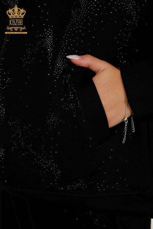 Черный женский спортивный костюм оптом с вышивкой хрустальными камнями - 17557 | КАZEE